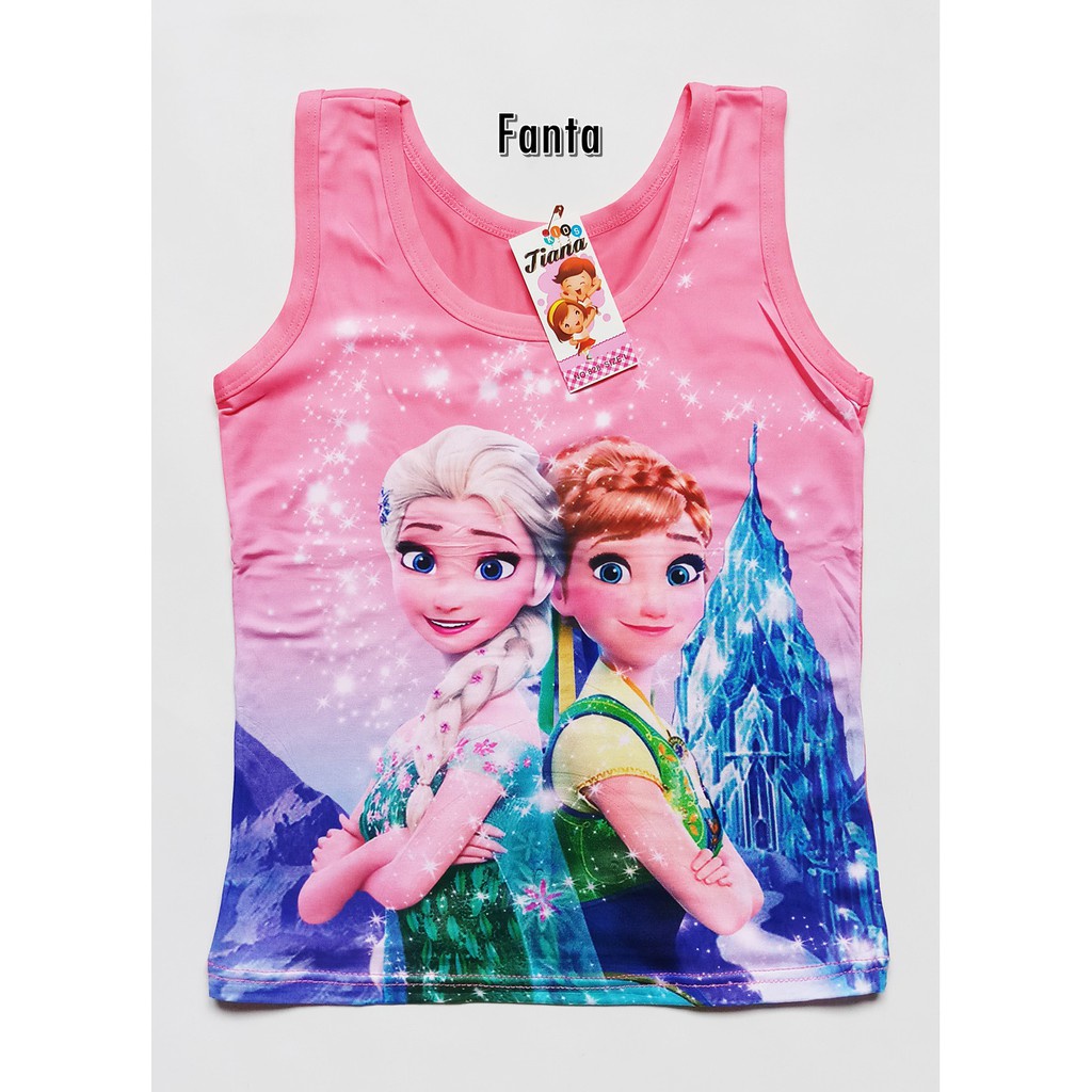 Tank Top Anak Perempuan Frozen 2-10 Th Bahan Katun Adem / Atasan Kaos Singlet Anak Cewek Frozen Size M-L-XL-XXL // PROMO 3PCS WARNA RANDOM...