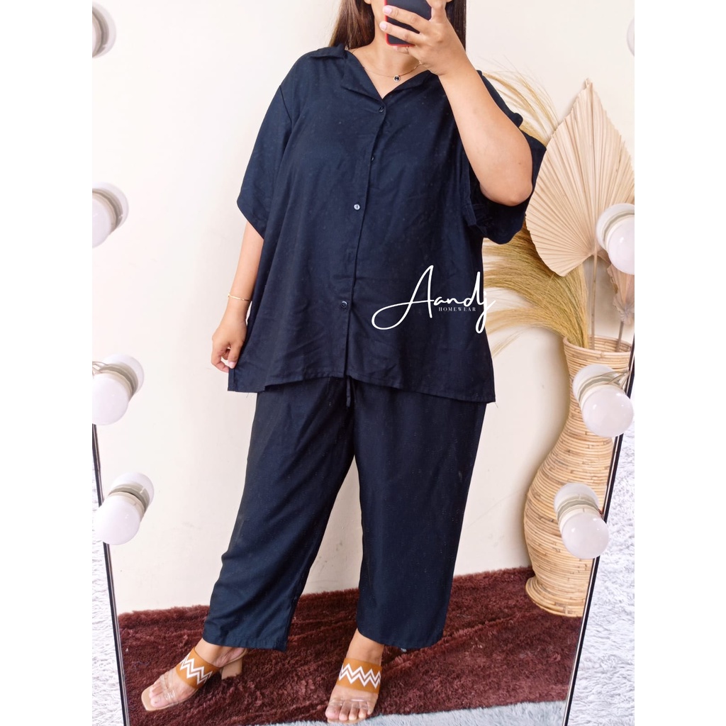 JUMBO PIYAMA POLOS / SETELAN BIG SIZE LD 125 (80-105) / SUPER JUMBO XXXL-JUMBO PJ HITAM