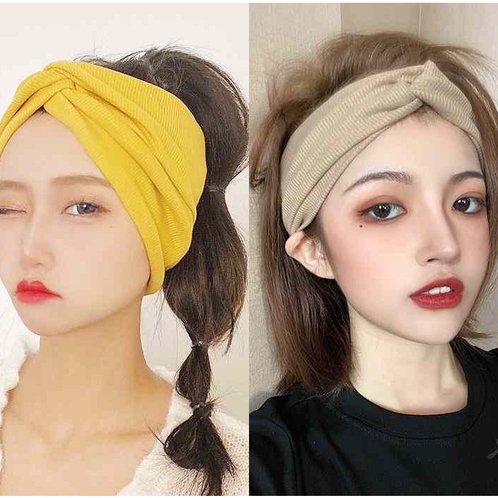 Bandana Eropa dan Amerika Ikat Kepala Benang Kapas Cross Ikat Kepala Yoga Ikat Kepala Olahraga Ikat Kepala Elastis Wanita bando Hairband pita rambut turban dewasa HeadBand