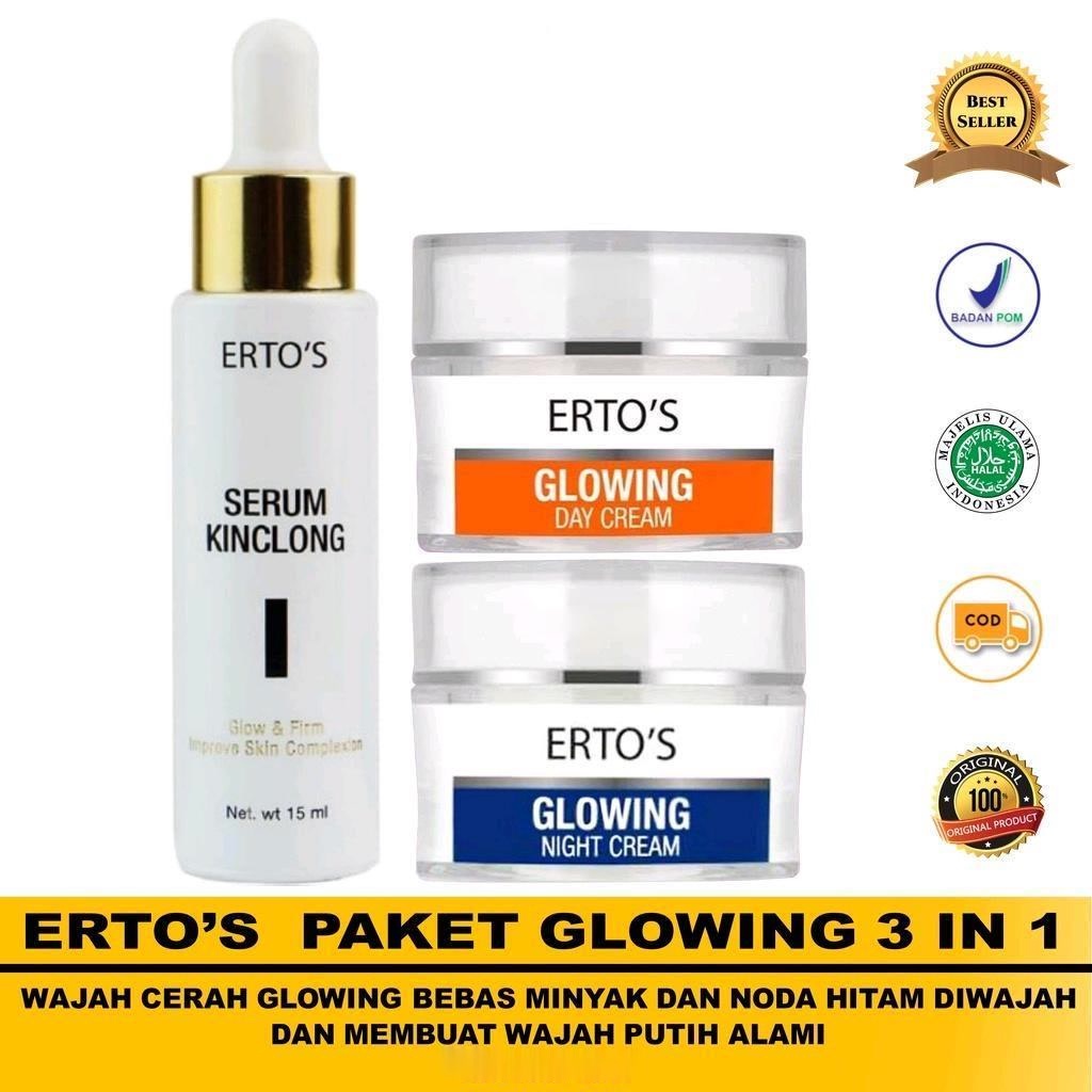 Ertos Paket Glowing Series 3in1 ( ERTOS SERUM KINCLONG, GLOWING DAY CREAM & GLOWING NIGHT CREAM )