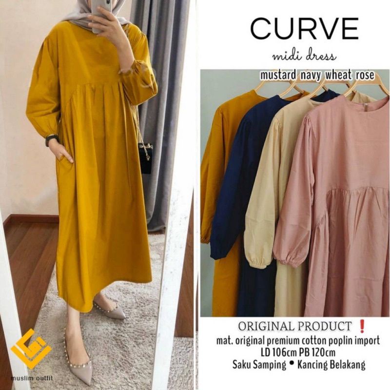 Seika Curve Midi Dress Polos Katun Linen