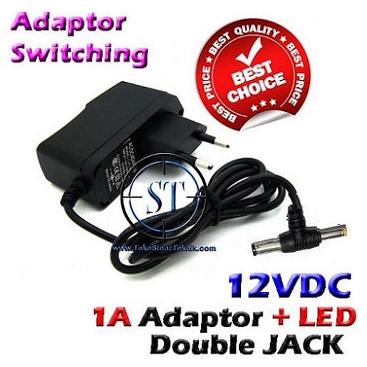 1A 12V DOUBLE JACK Adaptor Switching  Power Supplu 1 Ampere 2 Kepala Jack DC Dobel Kepala 5.5x2.1 4.0x1.7