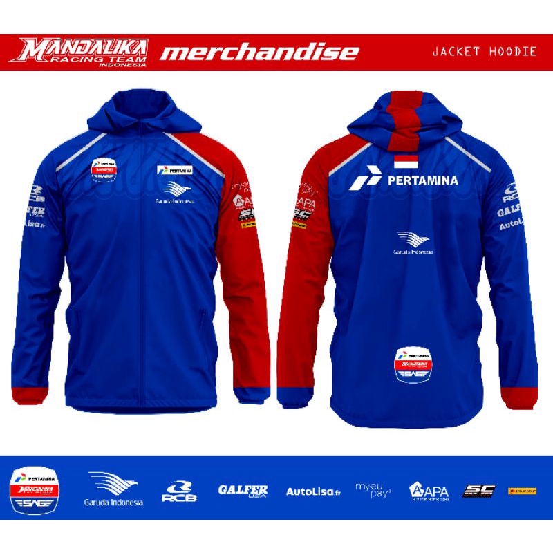 OUTWEAR JAKET HOODIE TASLAN PERTAMINA MANDALIKA RACING TEAM |
