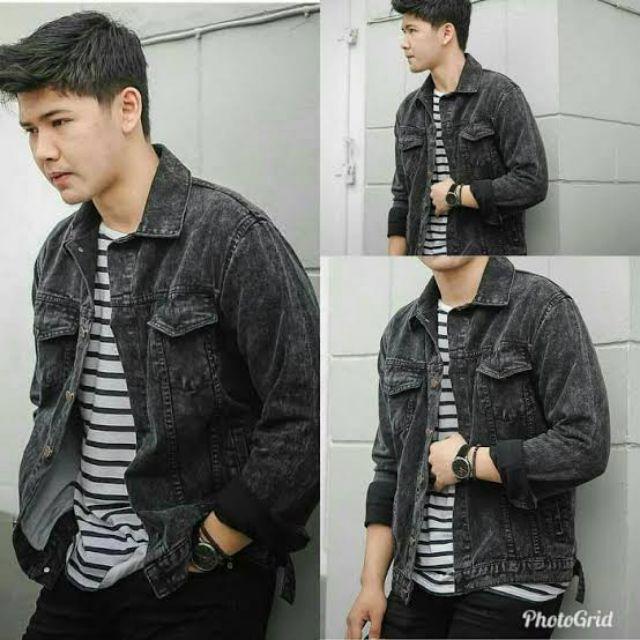 JAKET JEANS SANWASH PRIA JAKET  JEANS SNOW BLACK JAKET PRIA JAKET JEANS DENIM JAKET JEANS COUPLE  JAKET JEANS COD-Sanwash black