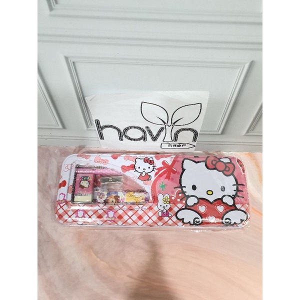 KOTAK PENSIL KALENG ada ISI ukuran TANGGUNG/PENCIL CASE-Hellokitty