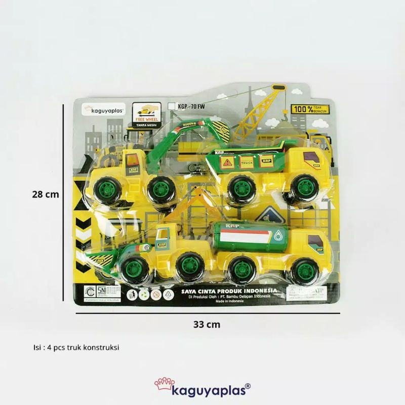 Mainan Mobil Mobilan Konstruksi Truk Kaguyaplas isi 4 hijau kuning