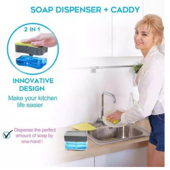 Dispenser Sabun TEKAN Tempat Sabun Cair Cuci Piring praktis tinggal tekan free Sponge - Soap Pump Holder Spons 2 in 1