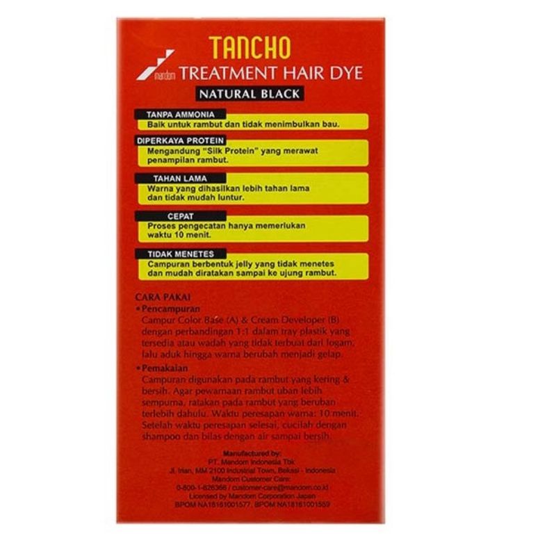 Tancho Treatment Hair Dye Natural Black 20ml/Tancho Semir Rambut Black