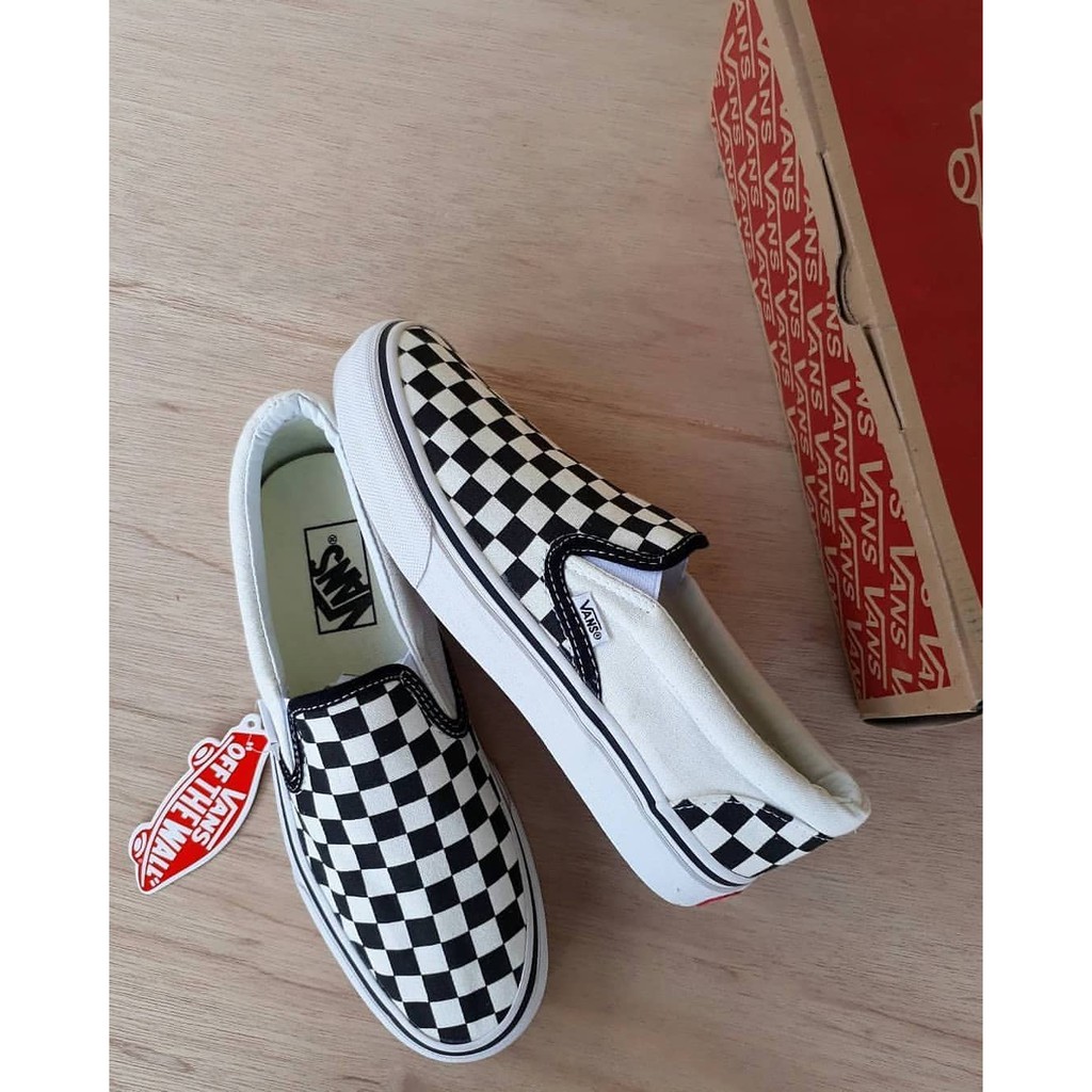 Sepatu Vans Motif Catur Kotak Waffle ICC Impor Premium Black White Sekolah Kuliah Kerja Keren Awet