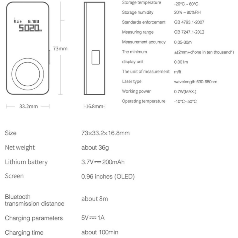 Meteran Digital Laser Pengukur Jarak Bluetooth 30M Rechargeable Xmi