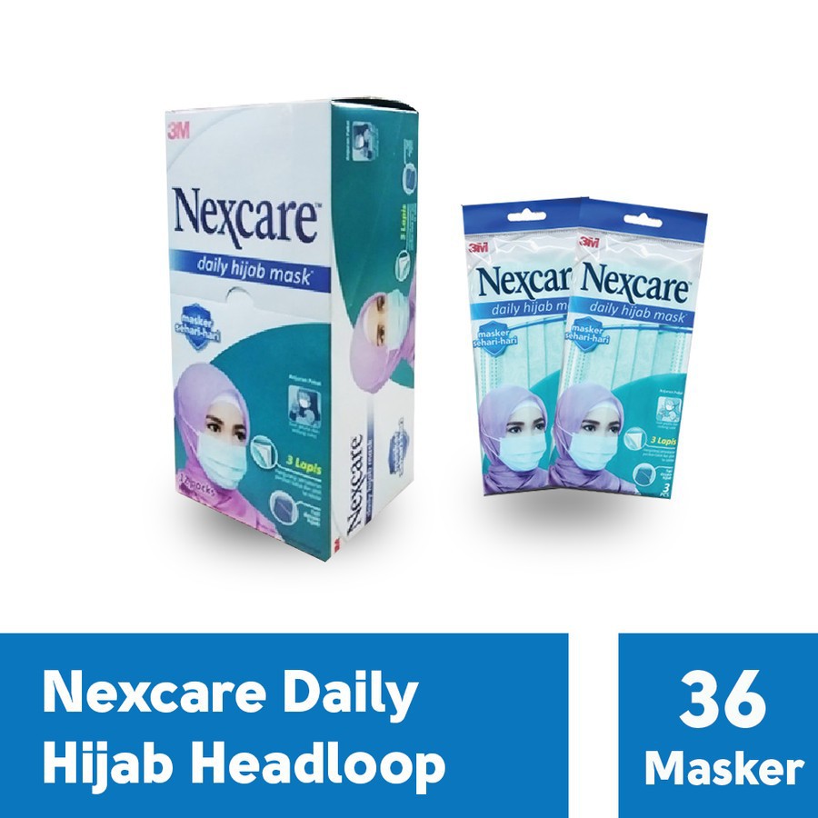 Nexcare 3M Masker Hijab Jilbab Headloop 3 Ply - 1 Box Isi 36 Masker