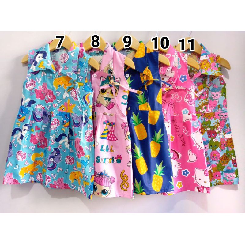 Dress kerah tali bahan katun catra untuk anak perempuan 1-6 tahun