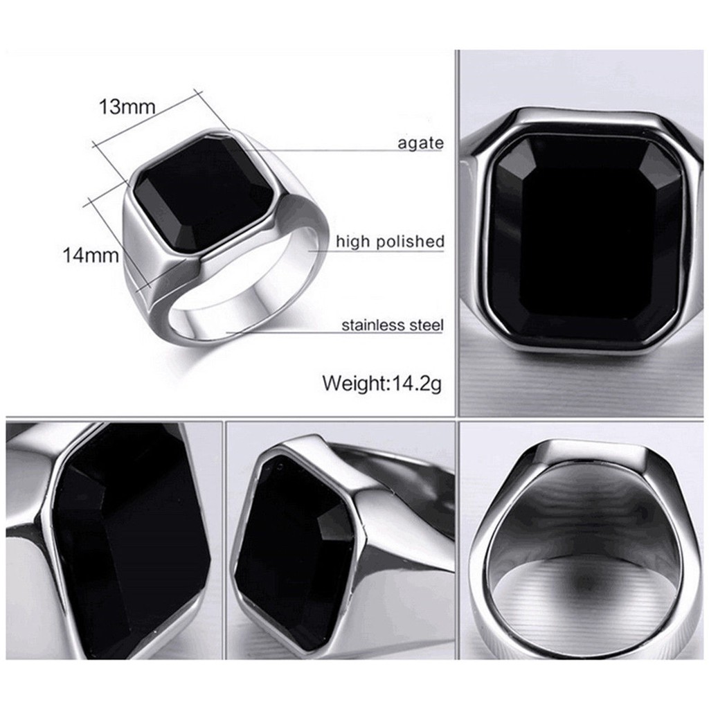 Cincin Pria Titanium Stainless Black Onyx Stone Premium Onix JCP-018