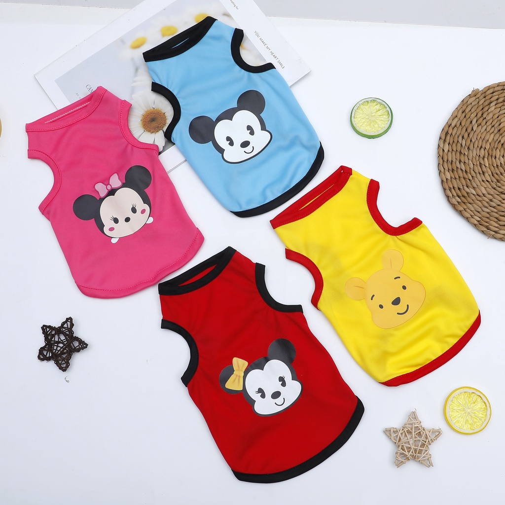 Rompi Anjing / Kucing Motif Print Kartun Bahan Tipis Breathable Untuk Musim Panas