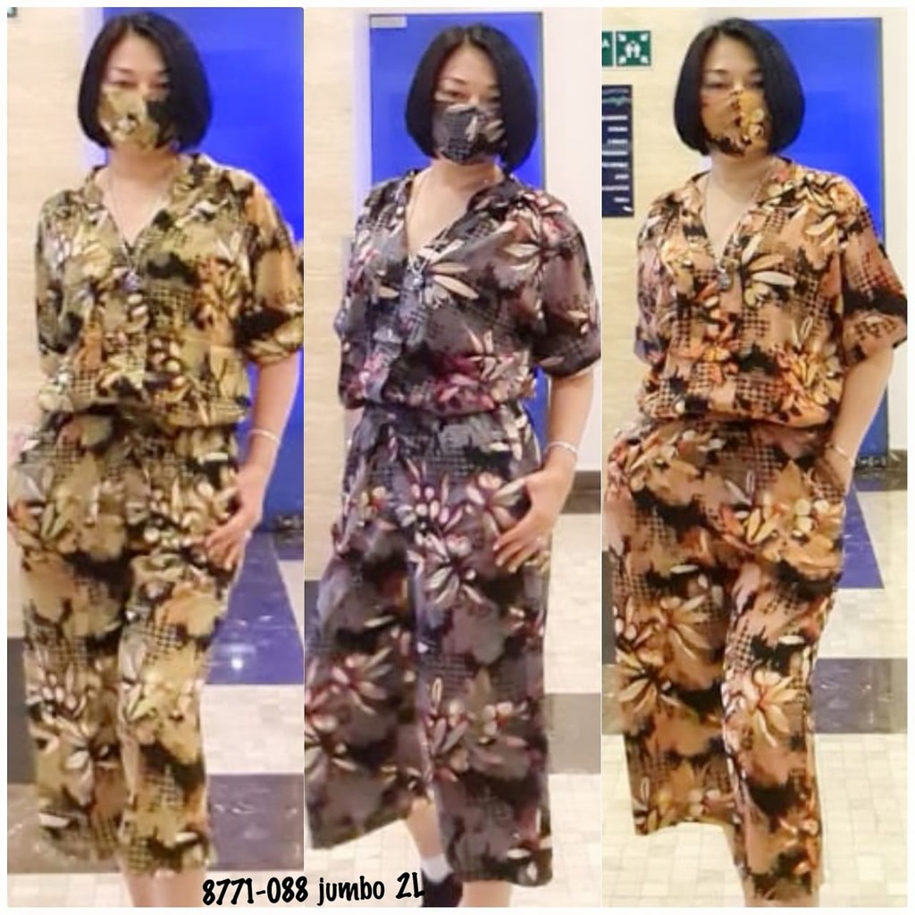 Baju setelan celana wanita bunga santai bahan rayon, setelan wanita