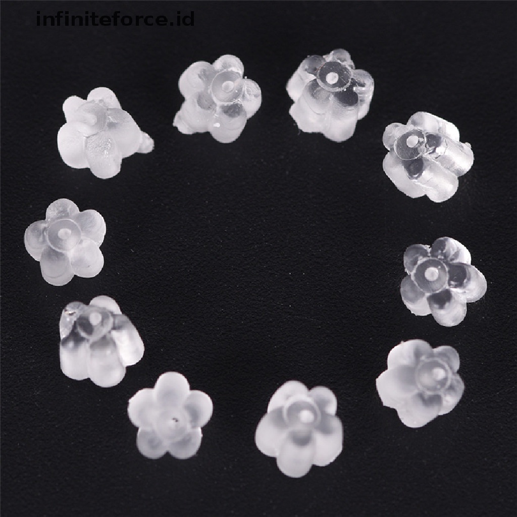 (Infiniteforce.Id) 100pcs Stopper Anting Tusuk Bentuk Bunga Bahan Karet Silikon