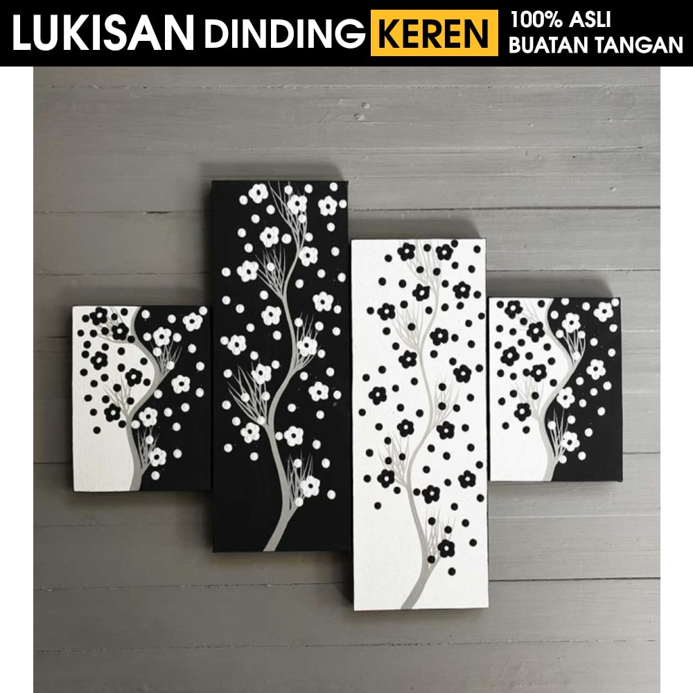HIASAN DINDING LUKISAN BUNGA HITAM PUTIH LUKISAN DINDING RUANG TAMU KANVAS ABSTRAK WAJAH MINIMALIS K