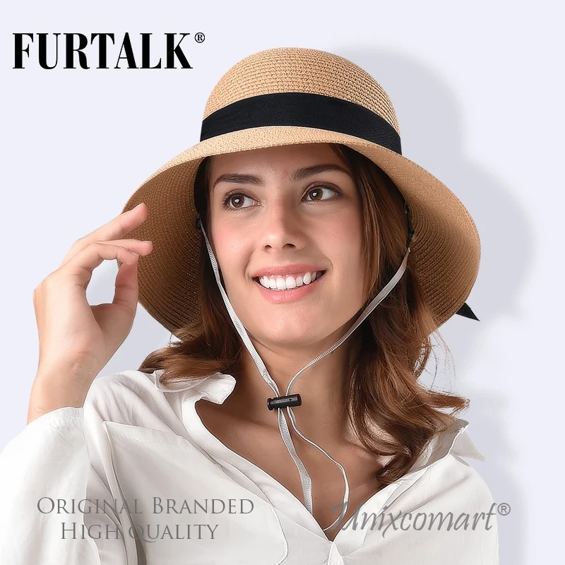 Furtalk SH020 Straw Hat Topi Pantai Rajut Panama Fedora Jerami