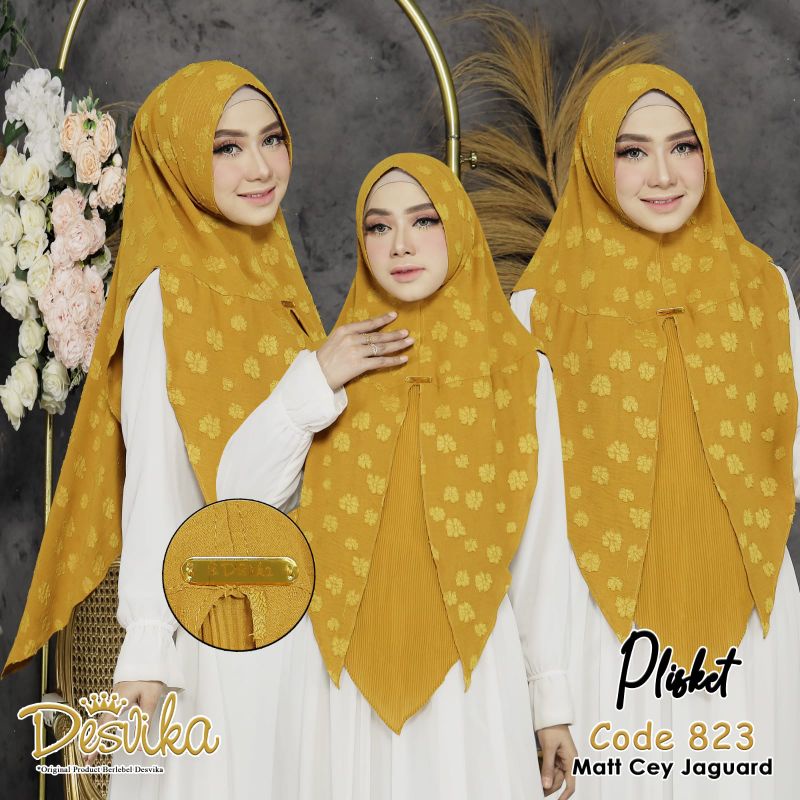 desvika code 823 Khimar motif plisket original desvika 823 jilbab model terbaru Khimar crincle motif