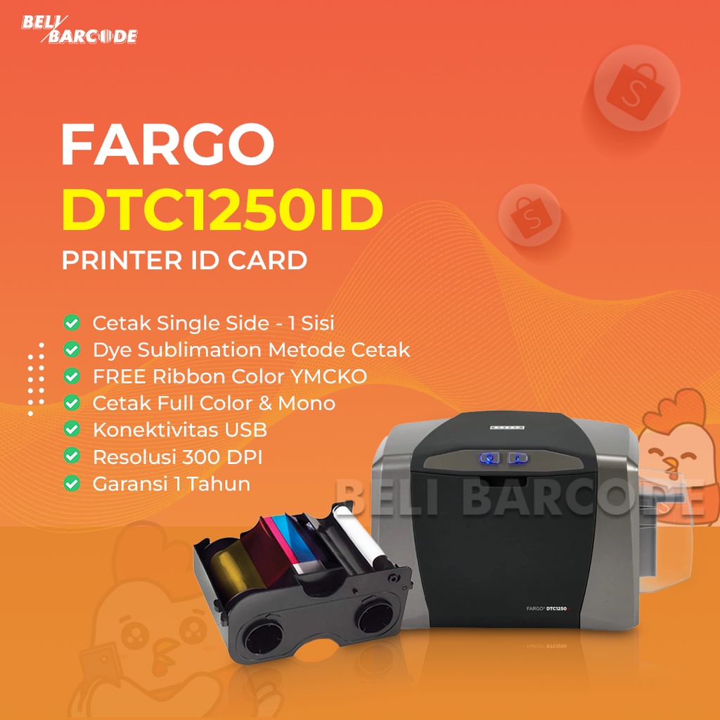 Printer ID Card Fargo DTC1250ID + Free Ribbon Color YMCKO