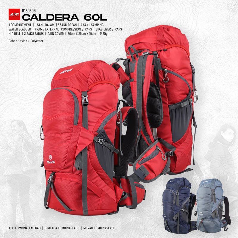 TAS GUNUNG CARRIER REI CALDERA 60L AREI OUTDOORGEAR + RAINCOVER