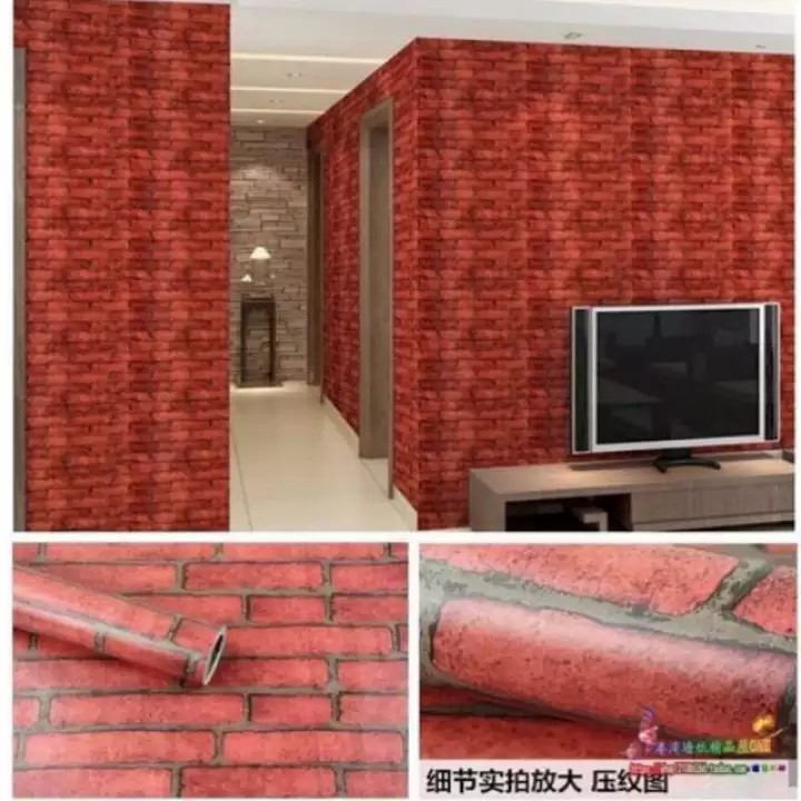 Wallpaper Dinding Bata Merah 8m s/d 9m x 45cm