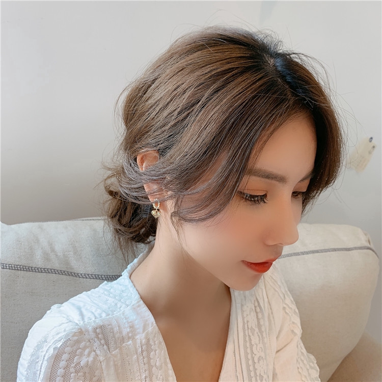 Anting love Berlian glitter Bulat Kecil lady Korea