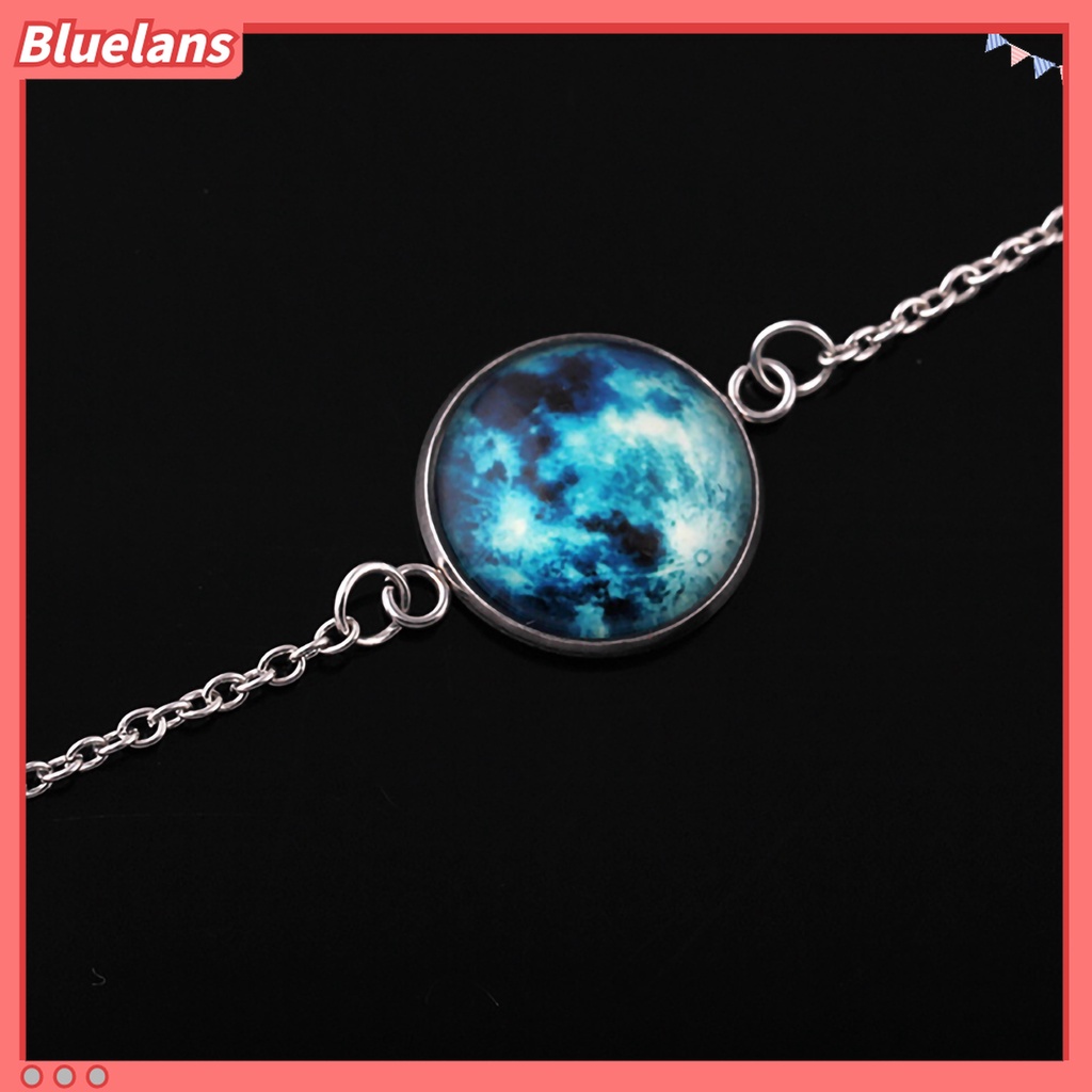 Gelang Bangle Desain Bulan Fantasi Universe Glow in The Dark Bahan Kaca Cabochon Untuk Wanita