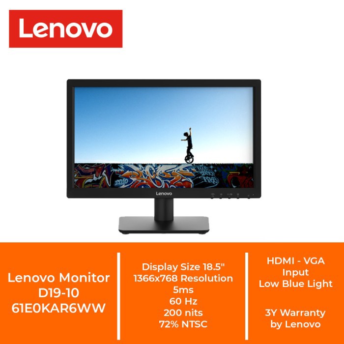 MONITOR LED LENOVO 19 INCH D19-10  1366X768 VGA HDMI | GARANSI RESMI