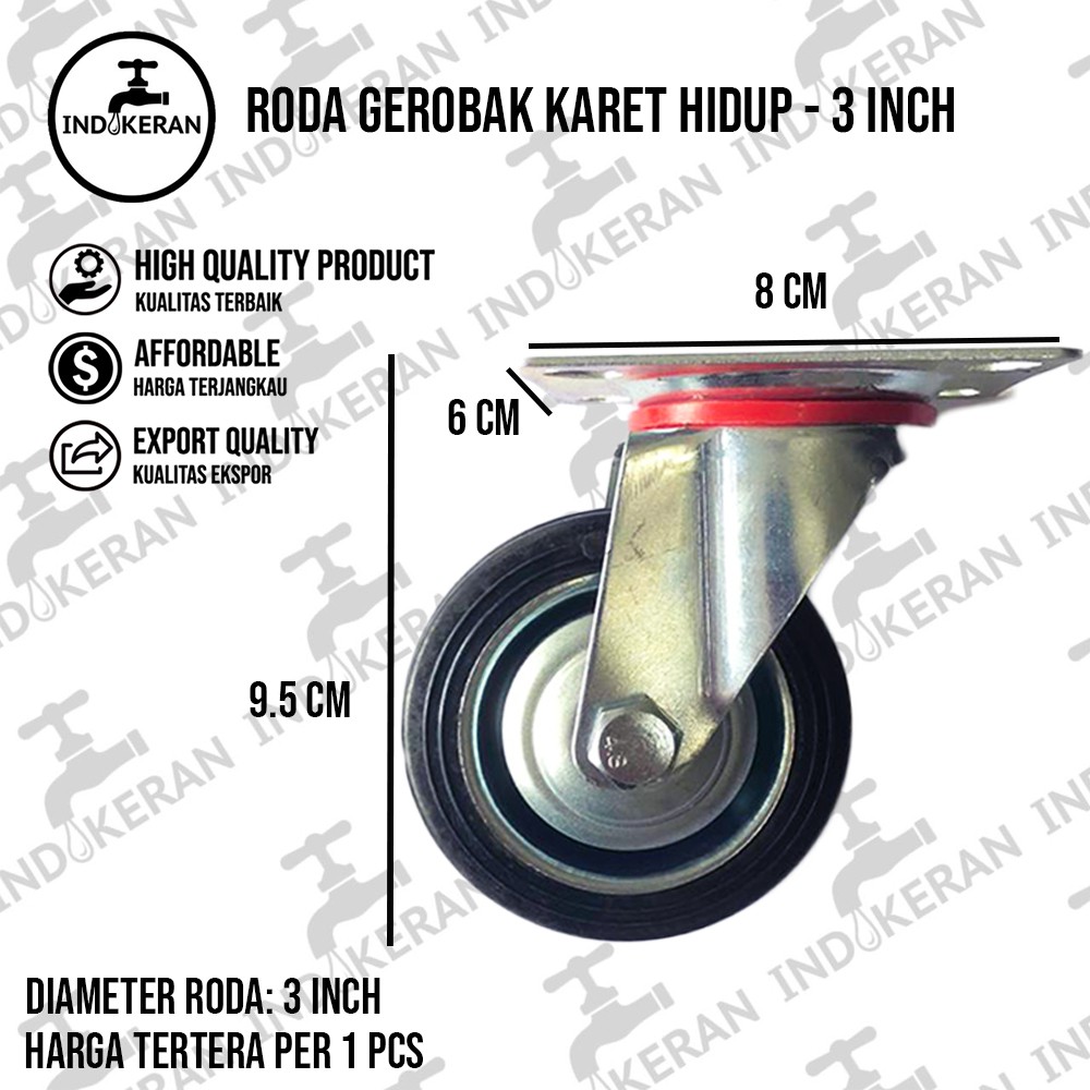 INDOKERAN - Roda Gerobak Karet Hidup - 3 Inch - 1 Pcs