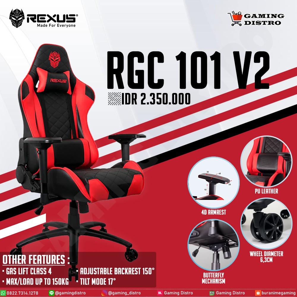 Rexus Gaming Chair - Kursi Gaming Rexus RGC 101 - Merah | Shopee Indonesia