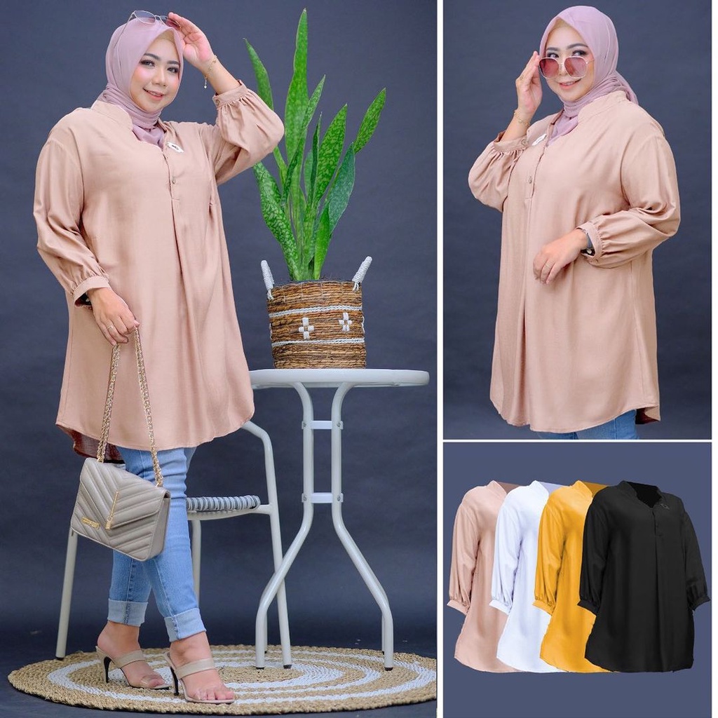 Nindy Tunik atasan jumbo tunik tangan panjang bahan Ity crepe / Tunik terbaru 2021