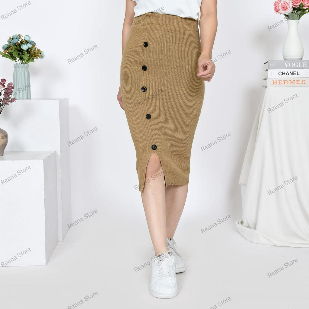 Rok Rajut Belah 3 style Variasi Kancing/Rok Maxi/Rok Span 7/8