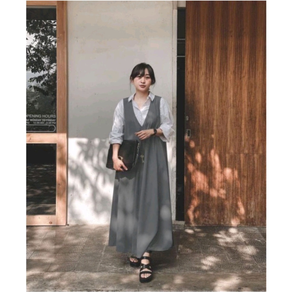 Long maxi dress wanita outfit korean summer spring look 888