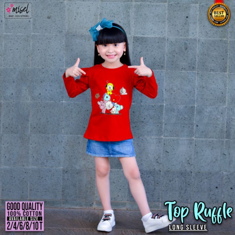 Kaos ruffle anak tangan panjang usia 2-9 tahun