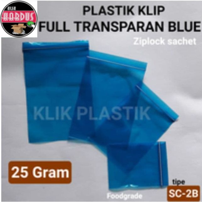 PLASTIK KLIP BIRU TRANSPARAN 25GR/KEMASAN SACHET BUBUK AKSESORIS