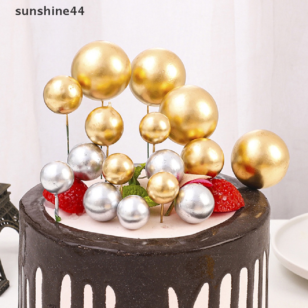 Sunshine 20pcs Topper Kue Bentuk Bola Emas Untuk Dekorasi Pesta Ulang Tahun