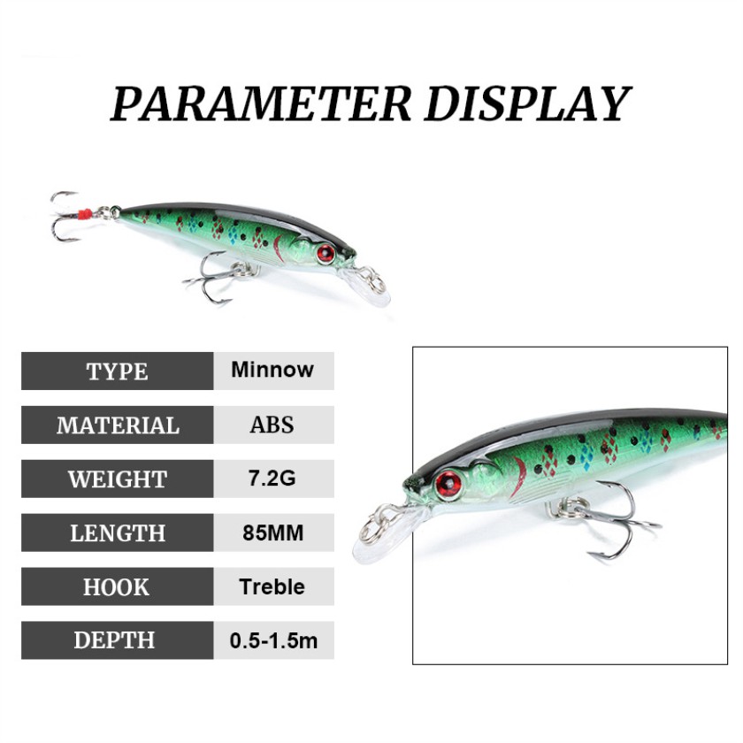 1Pcs Minnow Umpan Pancing Fishing Lure Hard Bait Bentuk Ikan Imitasi Panjang 9cm Berat 7.2g 10 Warna