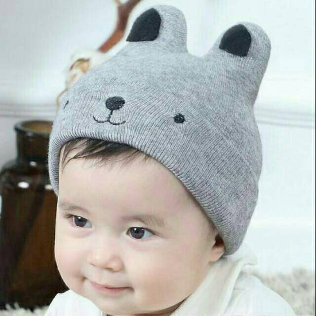 B34 Topi rajut bayi / kupluk anak import motif beruang