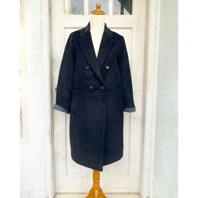 long coat wool preloved (hitam pekat)