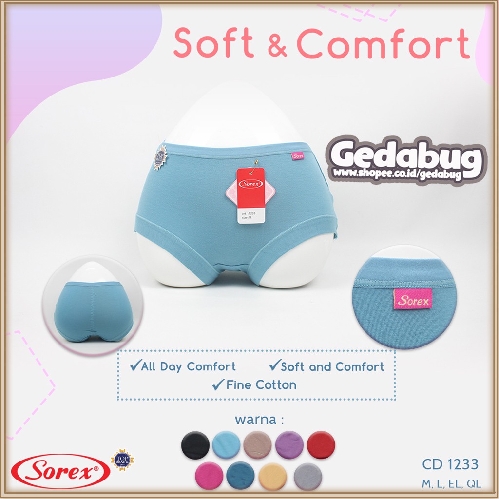 3 Pcs - CD Wanita Sorex 1233 Soft &amp; Comfort | Celana dalam wanita dewasa Super Lembut | Gedabug