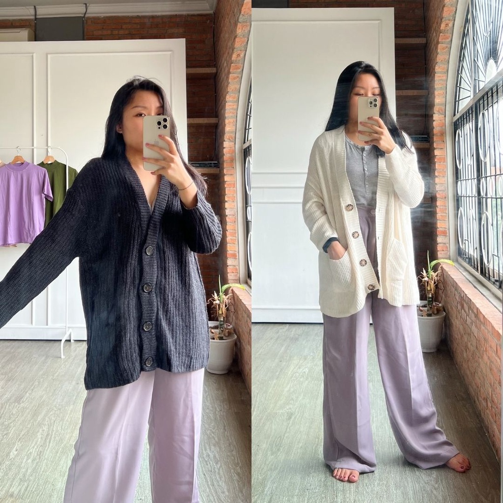 Pull&Bear Long Knit Button Cardigan - Outer Wanita-5