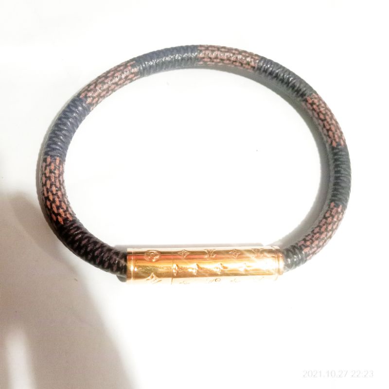 Gelang Kulit Leather Louis Vuitton Pengunci Magnet Gelang Wanita LV damier
