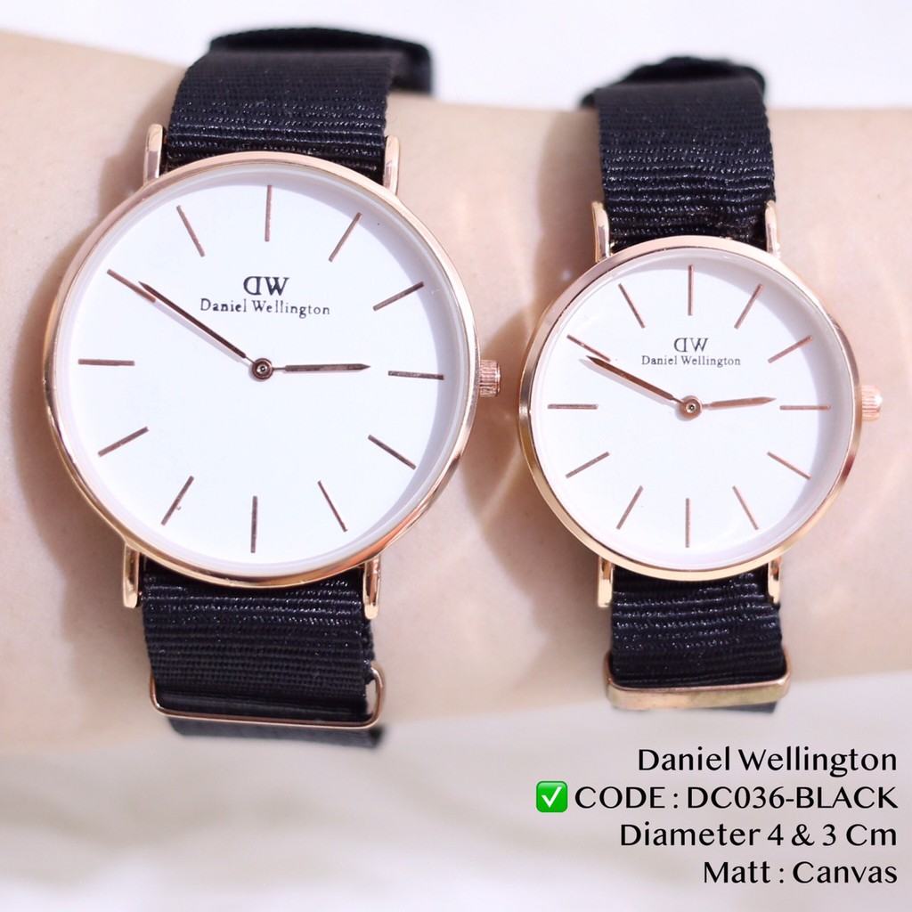 Jam tangan couple tali kain kanvas model 2 jarum grosir ecer termurah free baterai DC036