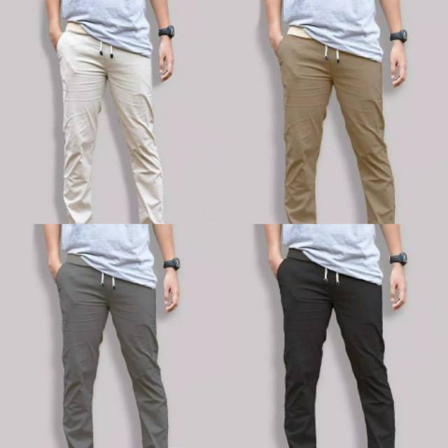 BIG SIZE 39-50 Celana chinos panjang pinggang karet Celana panjang Rip/kolor