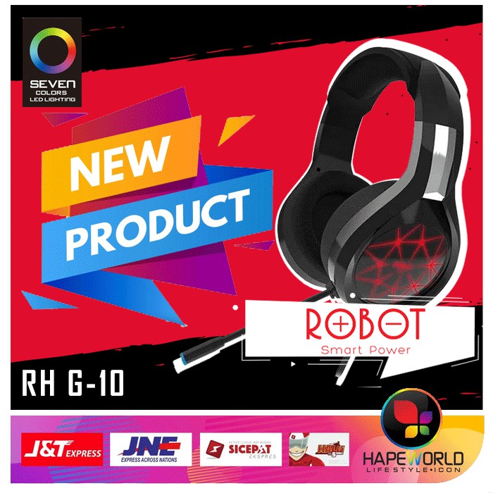 GAMING HEADSET RGB DENGAN LAMPU 7 WARNA - ROBOT RH-G10 HEADSET - ORI