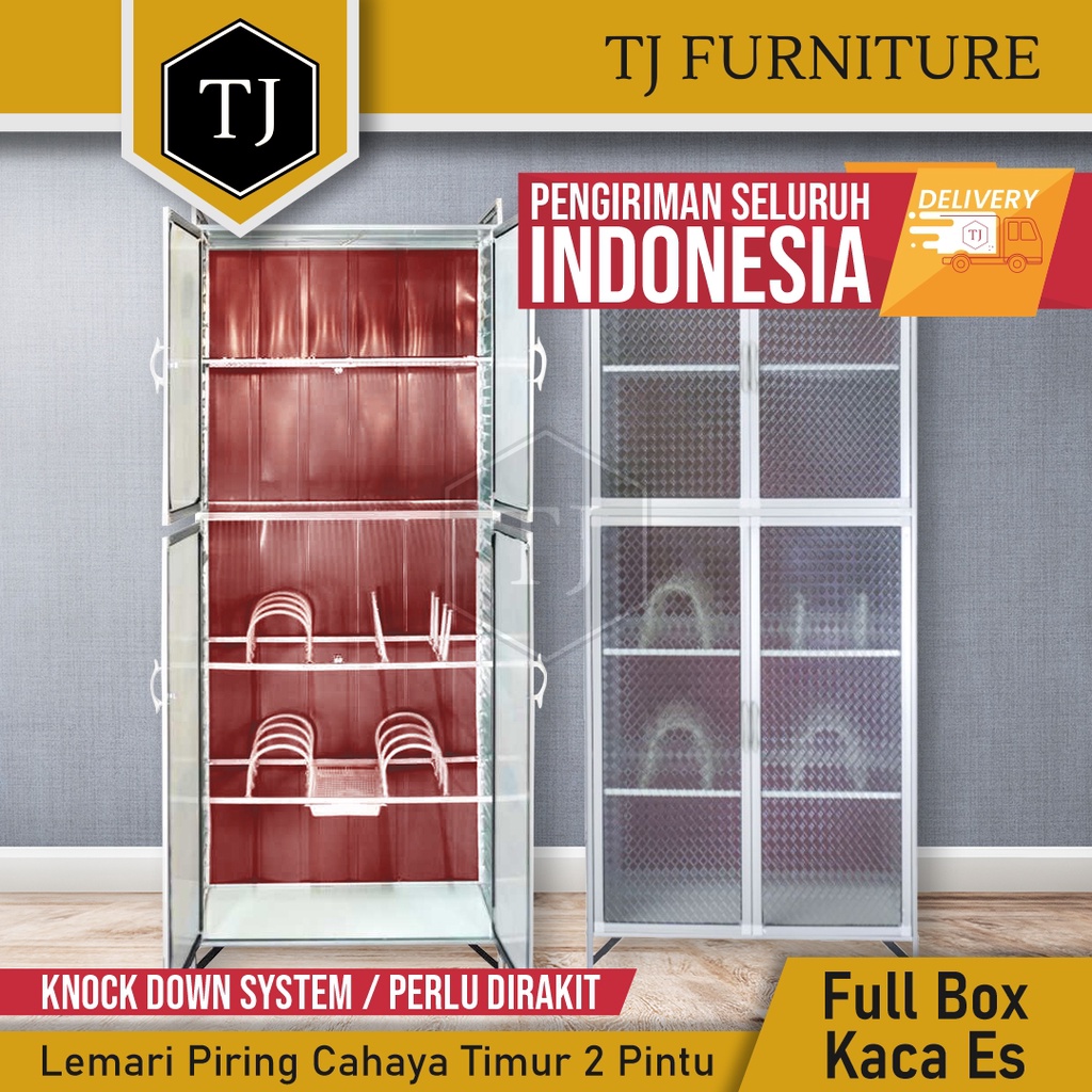 Cahaya Timur Rak Piring / Kitchen Locker / Lemari Dapur 2 Pintu - Full Box Kaca Es Knockdown