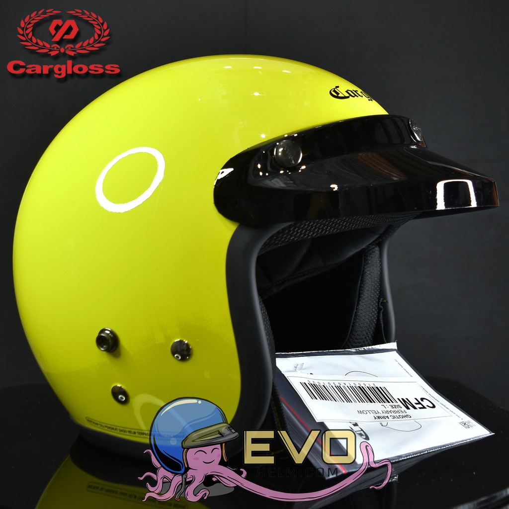 HELM CARGLOSS ORIGINAL CFM RETRO ARMY HALF FACE - FERRARI YELLOW METALIC + KACA DATAR