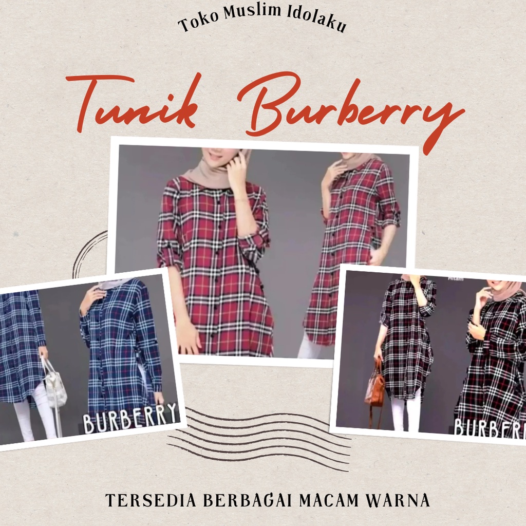 Long Tunik Wanita Kotak Burberry Terbaru Kekinian ukuran Jumbo LD sampai 120 130 / Atasan Tunik Terb