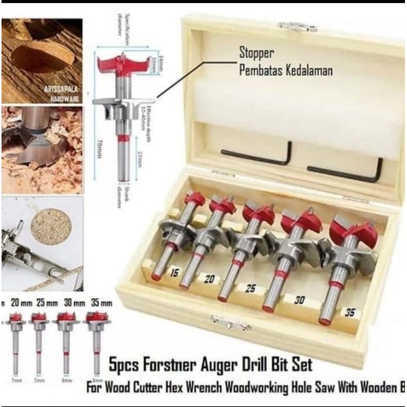 MATA BOR ENGSEL SENDOK + STOPPER 5 PCS - FORSTNER BIT SET 5PCS WITH STOPPER TCT HOLE SAW